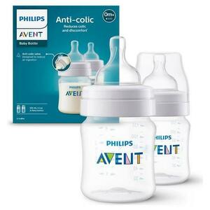 Set 2 biberoane anti-colici Philips Avent SCY100/02, 125 ml, +0 luni, 2 buc, Fara BPA (Alb/Transparent) imagine