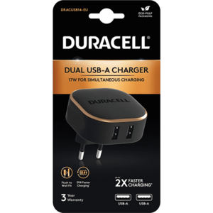 Incarcator Duracell, 17W, 2 x USB-A, 5V @ 1A, 5V 2.4A, Negru imagine