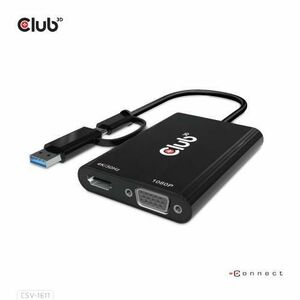 Splitter video Club3D CSV-1611, USB C/A, Dual HDMI 4K 30Hz, VGA 1080 60 Hz (Negru) imagine