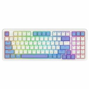 Tastatura Gaming Mecanica Redragon Gloria Pro, iluminare RGB, Switch portocalii, Cu fir si Wireless, Bluetooth (Alb/Albastru) imagine