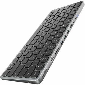 Tastatura Axagon HMC-KB-US, Cu fir, Hub USB 3x USB-A, 1x HDMI, 1x microSD, 1x SD, 4K 60 Hz, Layout US (Argintiu) imagine