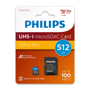 Card de memorie Philips MicroSDXC, 512GB, Clasa 10, UHS-I U3, Adaptor inclus imagine