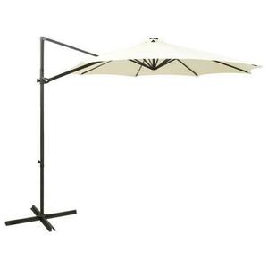 Umbrela de soare suspendata cu stalp si LED-uri vidaXL 312336, Poliester, 300 x 255 cm, Nisipiu imagine