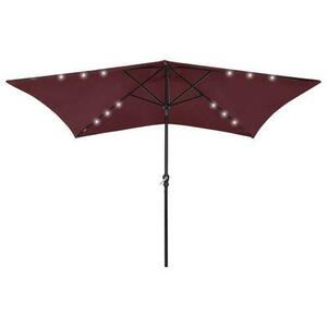 Umbrela de soare cu stalp din otel & LED-uri vidaXL, 2x3 m, 6.58 kg, Rosu bordo imagine