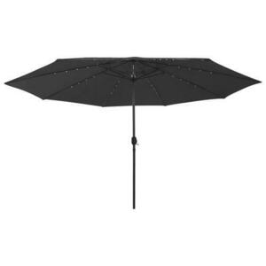 Umbrela de soare exterior vidaXL 312536, LED-uri & stalp metal, 400 cm, 8.5 kg, Negru imagine