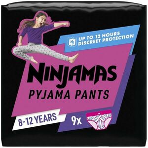 Scutece-chilotel pentru noapte Ninjamas pentru fetite, 8-12 ani, 27-43 kg, 9 buc imagine