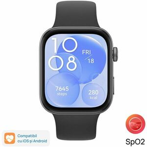 Smartwatch Huawei Watch FIT 3, Black Body with Black Fluoroelastomer Strap imagine