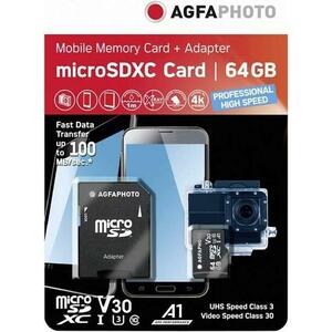 Card de memorie AgfaPhoto 10582A1, 64GB, microSDXC, UHS-I U3, V30, A1, Adaptor SD inclus imagine
