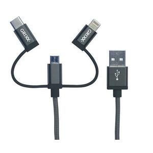 Cablu de date GRIXX Optimum 3 in 1, USB - Micro USB/USB-C/Lightning, impletit, lungime 1m, Gri imagine