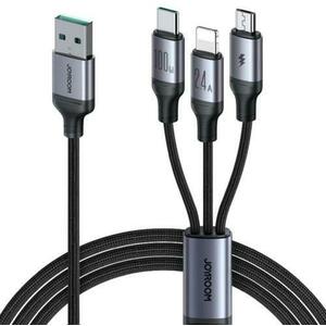 Cablu Incarcare USB-A - Lightning / microUSB / USB-C Joyroom SA21-1T3, 100W, 1.2m, Negru imagine