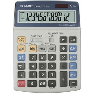 Calculator de birou Sharp SH-EL2125C, 12 Cifre, Dual Power, Calculator taxa (Gri) imagine