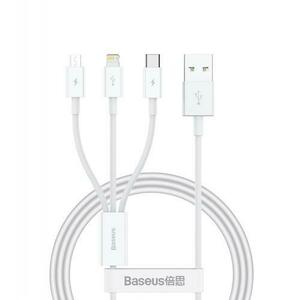 Cablu de date si incarcare Baseus Superior Series, USB-A - Lightning / microUSB / USB-C, 20W, 0.5m (Alb) imagine