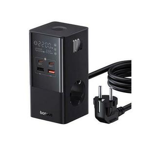 Incarcator retea Baseus PowerCombo, cu prelungitor, 100W, 2x AC, 2x USB-C, 2x USB-A, 1.5m (Negru) imagine