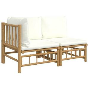 Set mobilier de gradina vidaXL 362298, Cu perne alb crem, 2 Piese, Bambus imagine