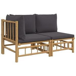 Set mobilier de gradina vidaXL 362306, Cu perne gri inchis, 2 Piese, Bambus imagine