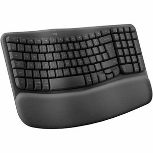 Tastatura wireless Logitech Wave Keys, ergonomic design, Palmrest, 2.4GHz&Bluetooth, USB-C, US INTL layout, Graphite imagine