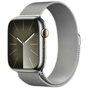 Apple Watch 9, GPS, Cellular, Carcasa Silver Stainless Steel 45mm, Silver Milanese Loop imagine
