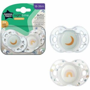 Suzeta Tommee Tippee de noapte, design ortodontic simetric, fara BPA, include cutie de sterilizare, 18-36 luni, 2 buc , luna curcubeu imagine
