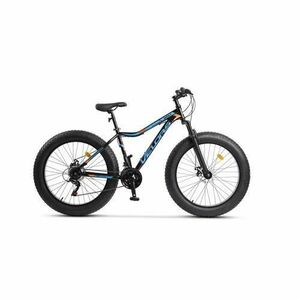 Bicicleta Fat-Bike Wolf Velors V2605D, Schimbator Shimano Tourney 21 Viteze, Roti 26 Inch, Frane pe Disc, Negru/Portocaliu/Albastru imagine