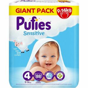 Scutece Pufies Sensitive, Marimea 4 Maxi, 9-14 kg, 88 buc, Giant Pack imagine