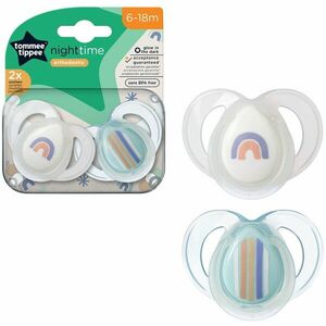 Suzeta Tommee Tippee de noapte, design ortodontic simetric, fara BPA, include cutie de sterilizare, 6-18 luni, 2 buc, curcubeu imagine