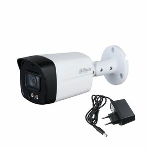 Camera supraveghere de exterior Dahua Starlight Full Color HAC-HFW1509TLM-A-LED, 5 MP, lumina alba 40 m, 3.6 mm, microfon + alimentator cadou imagine