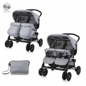 Carucior pentru gemeni Lorelli Twin, 0-30 kg, 0-3 ani (Gri) imagine