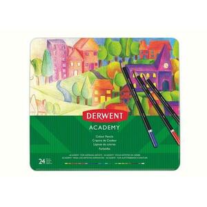 Creioane colorate DERWENT Academy, cutie metalica, 24 buc/set imagine