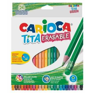 Creioane colorate CARIOCA Tita Erasable, hexagonale, flexibile, erasable, 24 culori/cutie, cu guma imagine