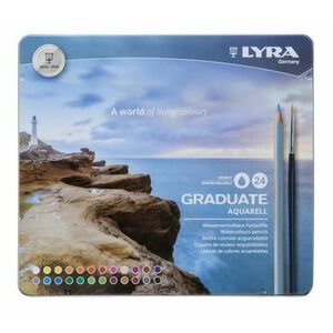 Creioane colorate LYRA Graduate Aquarell, cutie metalica, 24 culori + pensula imagine