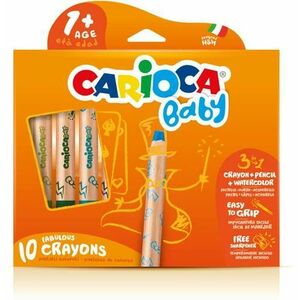 Creioane colorate CARIOCA Baby 1+, 3 in 1, 10 culori/cutie, ascutitoare inclusa imagine