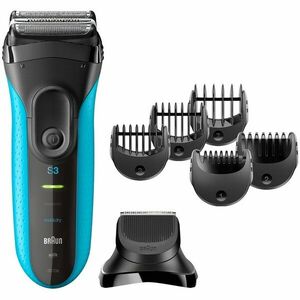 Aparat de ras electric Braun Series 3 3010BT ProSkin Wet&Dry, MicroComb, cap de tuns, 5 piepteni, Saculet de calatorie, Negru/Albastru imagine