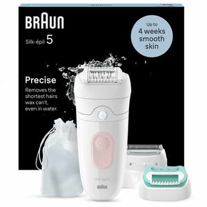 Epilator Braun Silk-épil 5 5-050 Wet & Dry, MicroGrip, Smart Light, 28 de pensete, 2 viteze, Cap de ras + Pieptene, Cap pentru incepatori, Saculet de voiaj, Roz imagine