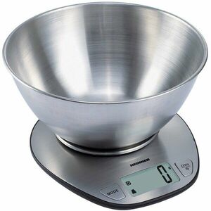 Cantar de bucatarie cu bol Heinner HKS-5SS, bol 5kg, full inox, functie tara, functie cantarire lichide, 1g, display lcd, Inox imagine