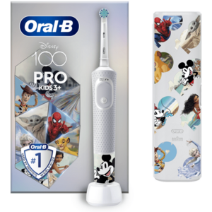 Periuta de dinti electrica pentru copii Oral-B Vitality Pro Kids Mickey 100 pentru copii, Curatare 2D, 2 programe, 1 capat, 4 autocolante, +3 ani, Alb imagine