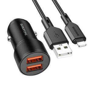 Incarcator Auto Cu Cablu Lightning Borofone BZ19 Wisdom, 12W, 2.4A, 2 x USB-A, Negru imagine