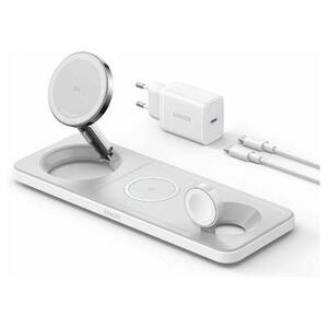 Incarcator wireless pliabil Anker MagGo 3in1 Stand, Qi2, pentru iPhone 15/14/13/12, AirPods, Apple Watch, cu incarcator si cablu USB-C inclus (Alb) imagine