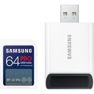 Card de memorie Samsung Pro Ultimate, 64GB, SDXC, Clasa 10, UHS-I U3, V30, Cititor USB inclus imagine