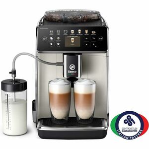 Espressor automat Saeco GranAroma SM6582/30, sistem de lapte Latte Duo, 16 bauturi, 15 bar, ecran TFT color, 6 profiluri utilizator, filtru AquaClean, rasnita ceramica, functie DoubleShot, Crem metalic imagine