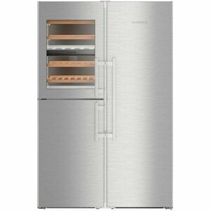 Side by side Liebherr SBSes 8496, 645 L, No Frost, BioFresh, Display electronic, SuperCool, Functie vacanta, Compartiment vinuri, IceMaker, H 185 cm, Clasa D, Inox imagine