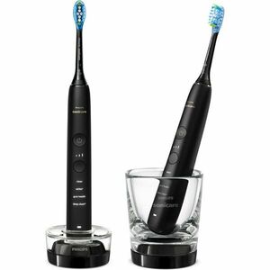 Set 2 periute de dinti electrice sonice Philips Sonicare DiamondClean 9000 HX9914/54, 62000 miscari/minut, 4 moduri de curatare, 3 nivele intensitate, senzor presiune, functia BrushSync, 2 baze de incarcare, 2 capete de periere, aplicatie Sonicare, Negru imagine