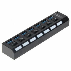 USB Hub Techstar® HB6, 3.0 High Speed, 7 Port USB 3.0, Buton On/Off, Conexiune USB 3.0 de mare vitezam Alimentator Extern imagine