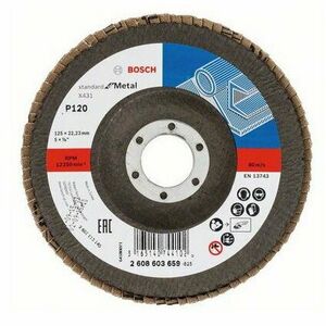 Disc evantai degajare pentru metal Bosch 2608603659, 125 mm diametru disc, 120 granulatie, 1 mm grosime imagine