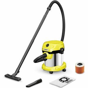 Aspirator umed-uscat Karcher WD 2 PLUS S V-15/4/18/C (YSY), 1.628-054.0, Aspirare umeda si uscata, Recipient de 15L din otel inoxidabil, Furtun de 1.8 m, 1000 W, Functie de suflare, Filtru cartus, Sistem de blocare „Pull & Push”, Galben/Negru/Metal imagine