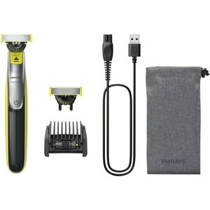 Aparat hibrid de barbierit si tuns barba Philips OneBlade 360 QP2734/31, pieptene reglabil 5 in 1, reincarcabil, umed si uscat, 60 min, USB-A, husa, capac de protectie, lama 360 inlocuibila suplimentara, Verde lime imagine