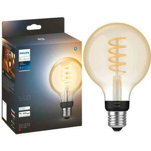 Bec LED inteligent vintage Philips Hue Filament Glob, Bluetooth, Zigbee, G93, E27, 7W (40W), 550 lm, lumina alba (2200-4500K) imagine