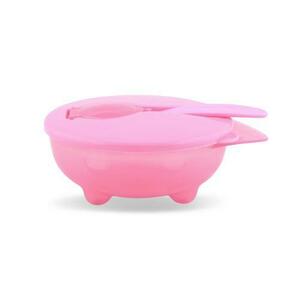 Set castron cu capac ermetic si lingurita, 5x12 cm, fara BPA, Pink imagine