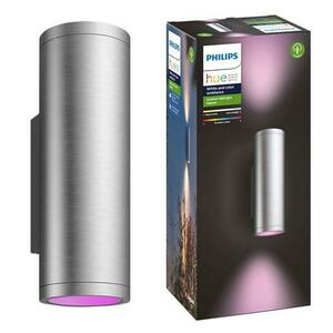 Aplica LED RGB pentru exterior Philips Appear HUE, 8W (49W), 1200 lm, lumina alba si colorta, IP44, Inox, 24 cm, clasa energetica G imagine