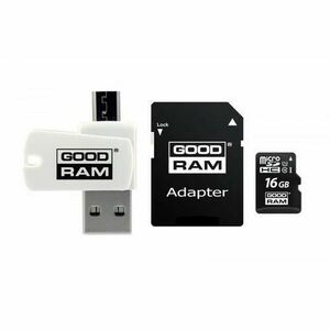 Pachet Card de memorie All in One Goodram M1A4-0160R12, 16GB, microSDHC, Clasa 10, UHS-I U1, Adaptor SD inclus, Cititor OTG imagine