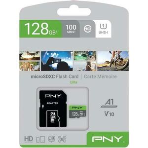 Card de memorie PNY Elite, 128GB, microSDXC, UHS-I U1, V10, Clasa 10, A1, Adaptor SD inclus imagine